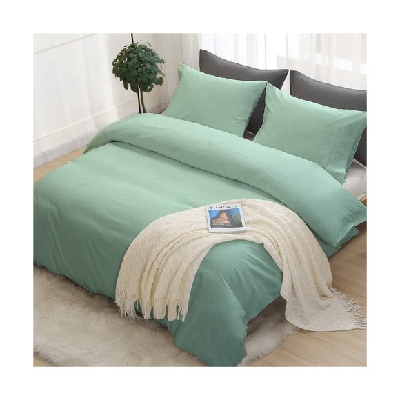 Soft Cooling Brushed Microfiber Duvet Cover Set 3 Pieces with Zipper Saga Green - Picture 1 of 7